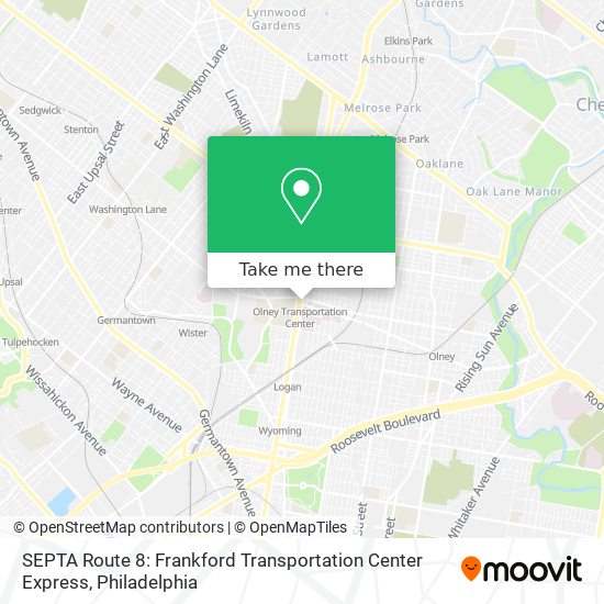 Mapa de SEPTA Route 8: Frankford Transportation Center Express