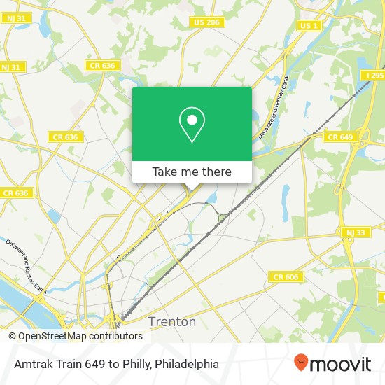 Amtrak Train 649 to Philly map