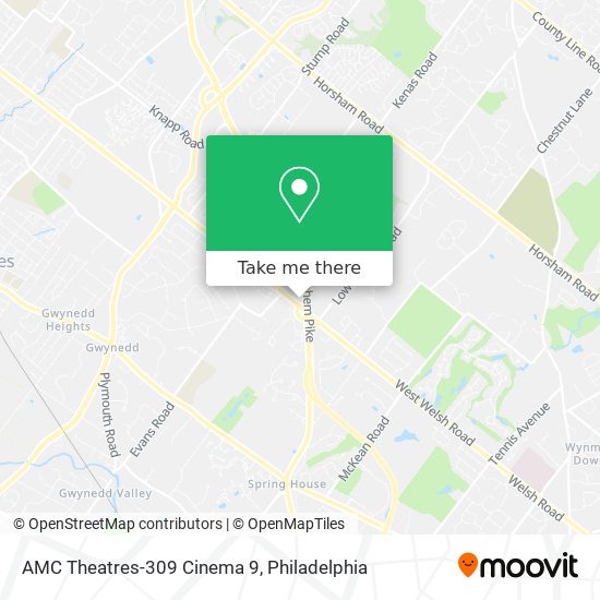 How to get to AMC Theatres-309 Cinema 9 in Philadelphia by Bus or Train?