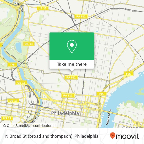 N Broad St (broad and thompson), Philadelphia, PA 19121 map