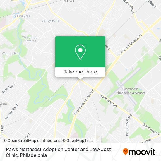Paws Northeast Adoption Center and Low-Cost Clinic map