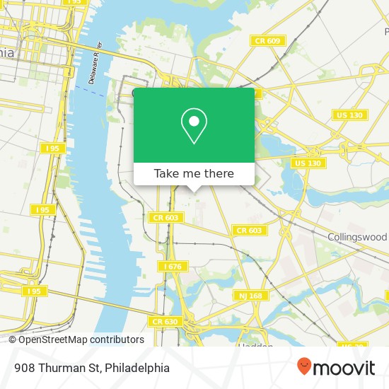 Mapa de 908 Thurman St, Camden (SOUTH CAMDEN), NJ 08104