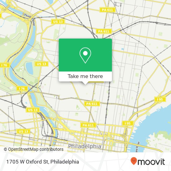 Mapa de 1705 W Oxford St, Philadelphia, PA 19121