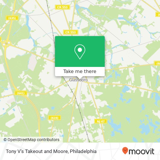 Mapa de Tony V's Takeout and Moore, 21 High St E Glassboro, NJ 08028