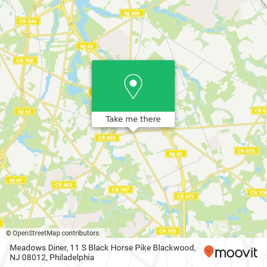 Mapa de Meadows Diner, 11 S Black Horse Pike Blackwood, NJ 08012