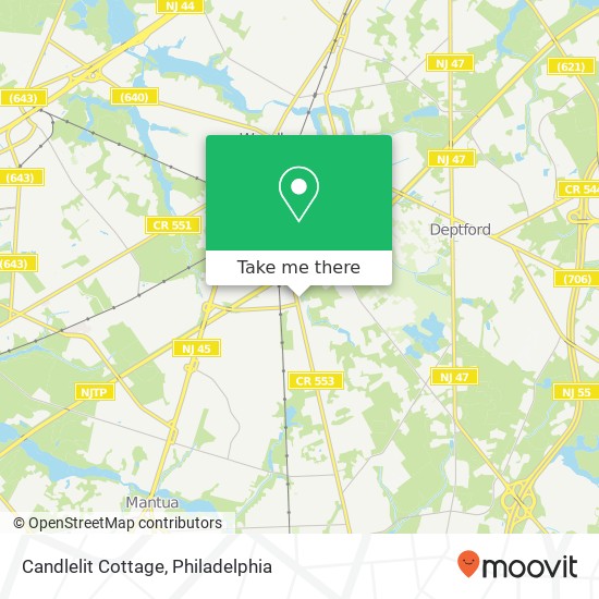 Mapa de Candlelit Cottage, 576 Glassboro Rd Woodbury Heights, NJ 08097