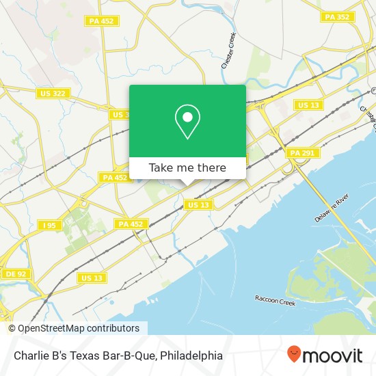 Mapa de Charlie B's Texas Bar-B-Que, 3905 W 9th St Trainer, PA 19061