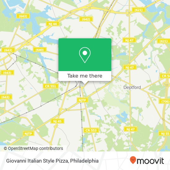Mapa de Giovanni Italian Style Pizza, 439 S Evergreen Ave Woodbury, NJ 08096