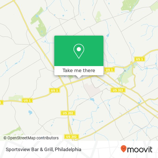 Mapa de Sportsview Bar & Grill, 1021 Baltimore Pike Glen Mills, PA 19342