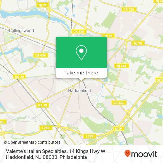 Mapa de Valente's Italian Specialties, 14 Kings Hwy W Haddonfield, NJ 08033