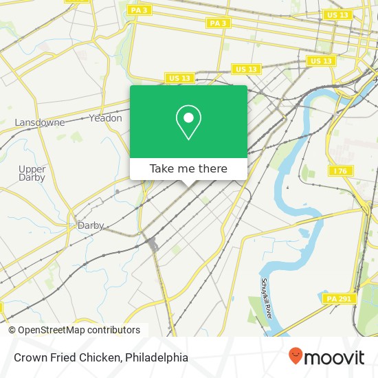 Mapa de Crown Fried Chicken, 6507 Woodland Ave Philadelphia, PA 19142