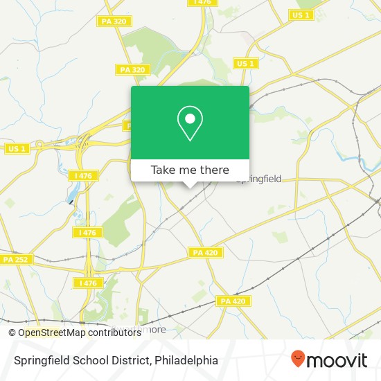 Mapa de Springfield School District, 49 W Leamy Ave Springfield, PA 19064