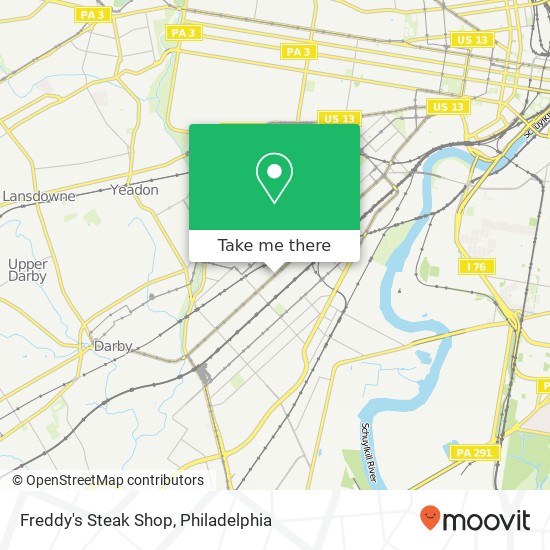 Mapa de Freddy's Steak Shop, 6221 Woodland Ave Philadelphia, PA 19142