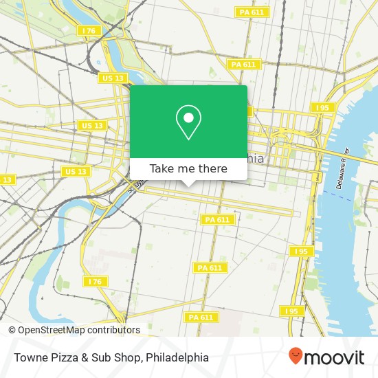 Mapa de Towne Pizza & Sub Shop, 1900 Pine St Philadelphia, PA 19103