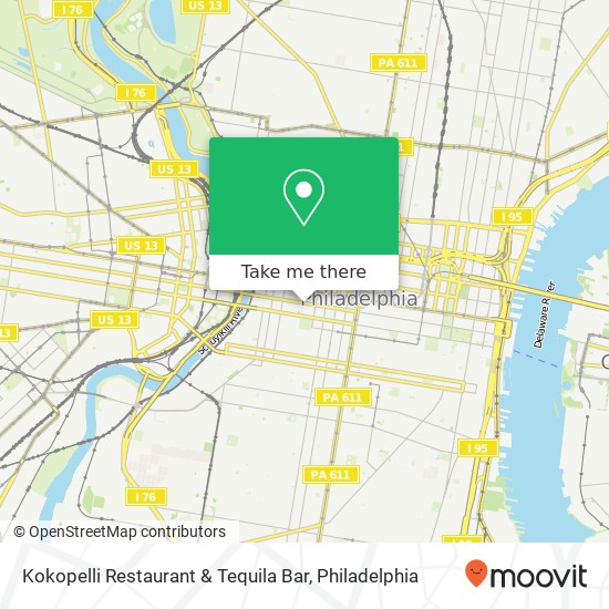 Mapa de Kokopelli Restaurant & Tequila Bar, 1904 Chestnut St Philadelphia, PA 19103