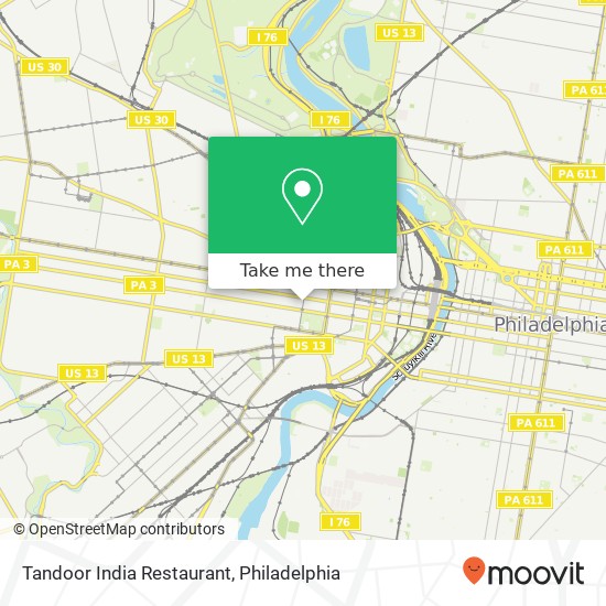 Mapa de Tandoor India Restaurant, 106 S 40th St Philadelphia, PA 19104