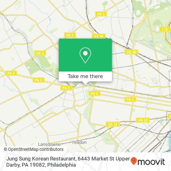Mapa de Jung Sung Korean Restaurant, 6443 Market St Upper Darby, PA 19082