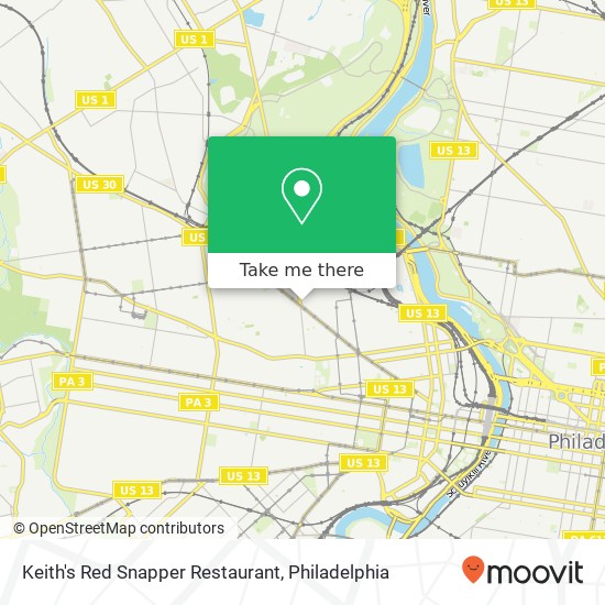 Mapa de Keith's Red Snapper Restaurant, 875 Belmont Ave Philadelphia, PA 19104