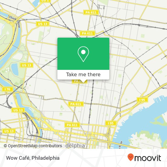 Mapa de Wow Café, 1755 N 13th St Philadelphia, PA 19122