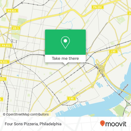 Mapa de Four Sons Pizzeria, 3415 Kensington Ave Philadelphia, PA 19134