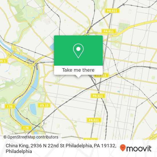 Mapa de China King, 2936 N 22nd St Philadelphia, PA 19132