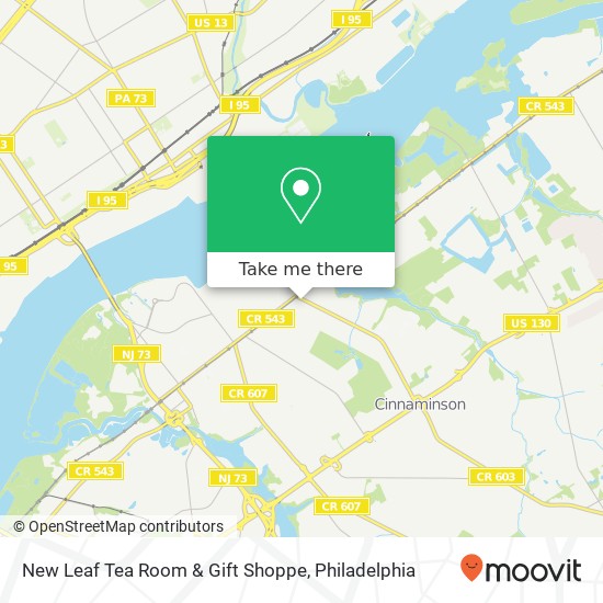 Mapa de New Leaf Tea Room & Gift Shoppe, 606 Main St Riverton, NJ 08077