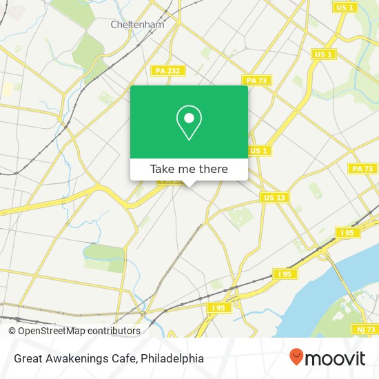 Mapa de Great Awakenings Cafe, 1466 E Cheltenham Ave Philadelphia, PA 19124