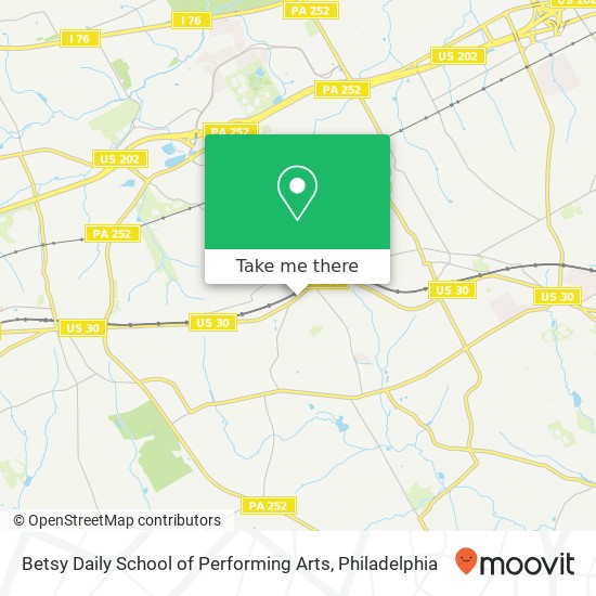 Mapa de Betsy Daily School of Performing Arts, 800 Lancaster Ave Berwyn, PA 19312