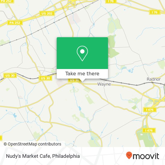 Mapa de Nudy's Market Cafe, 389 W Lancaster Ave Wayne, PA 19087