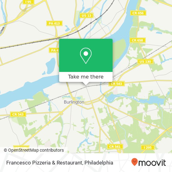 Mapa de Francesco Pizzeria & Restaurant, 351 High St Burlington, NJ 08016