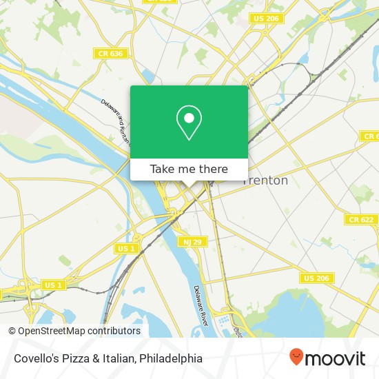 Mapa de Covello's Pizza & Italian, 308 S Broad St Trenton, NJ 08608