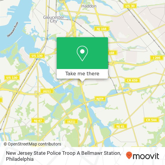 Mapa de New Jersey State Police Troop A Bellmawr Station