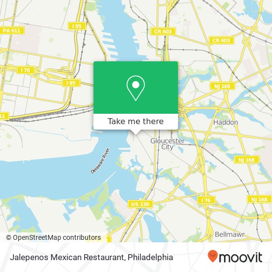 Mapa de Jalepenos Mexican Restaurant, 314 Jersey Ave Gloucester City, NJ 08030