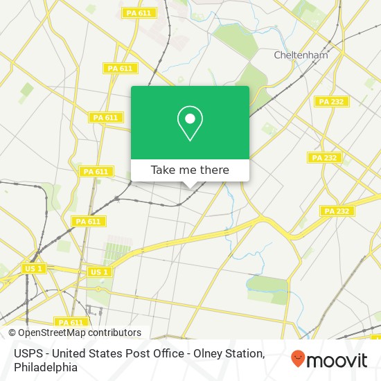 USPS - United States Post Office - Olney Station map