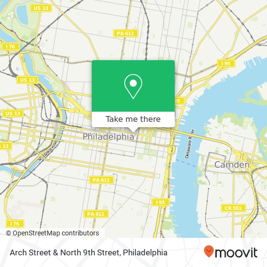Arch Street & North 9th Street map