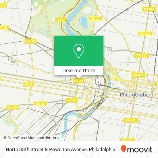 Mapa de North 38th Street & Powelton Avenue