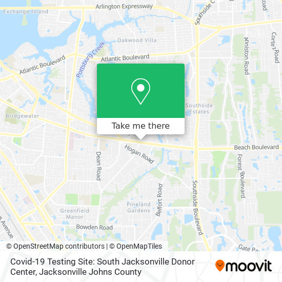 Mapa de Covid-19 Testing Site: South Jacksonville Donor Center