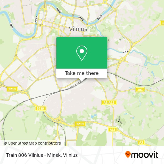 Train 806 Vilnius - Minsk map