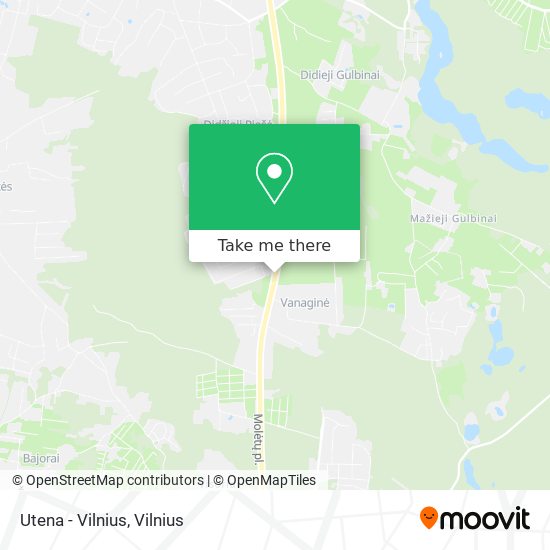 Utena - Vilnius map