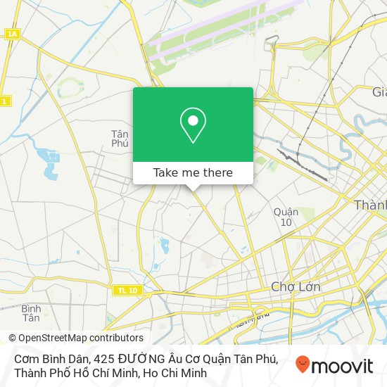 Cơm Bình Dân, 425 ĐƯỜNG Âu Cơ Quận Tân Phú, Thành Phố Hồ Chí Minh map