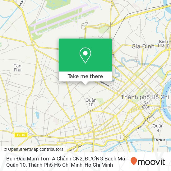 Bún Đậu Mắm Tôm A Chảnh CN2, ĐƯỜNG Bạch Mã Quận 10, Thành Phố Hồ Chí Minh map