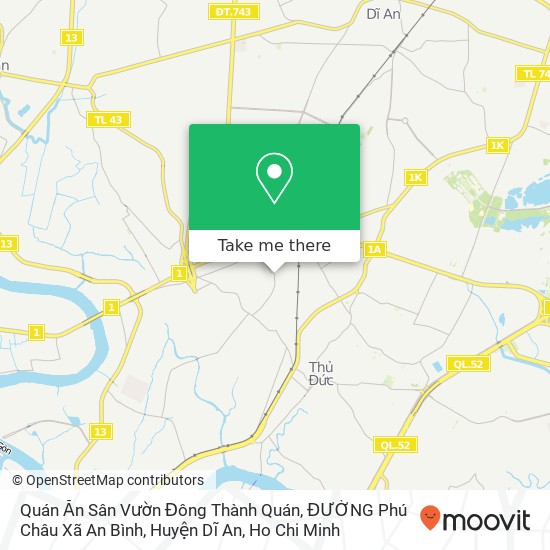 Quán Ăn Sân Vườn Đông Thành Quán, ĐƯỜNG Phú Châu Xã An Bình, Huyện Dĩ An map