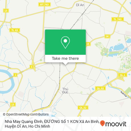 Nhà May Quang Đình, ĐƯỜNG Số 1 KCN Xã An Bình, Huyện Dĩ An map