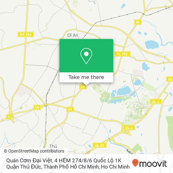 Quán Cơm Đại Việt, 4 HẺM 274 / 8/6 Quốc Lộ 1K Quận Thủ Đức, Thành Phố Hồ Chí Minh map