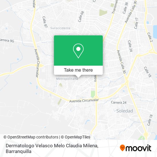 Mapa de Dermatologo Velasco Melo Claudia Milena