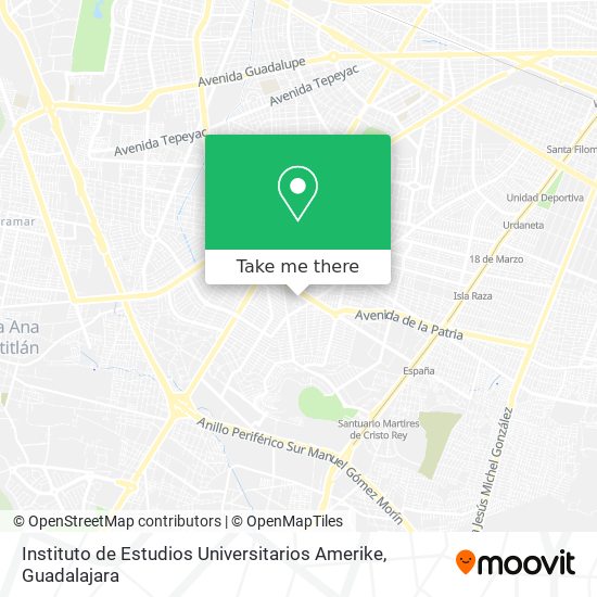 How to get to Instituto de Estudios Universitarios Amerike in Guadalajara  by Bus or Train?