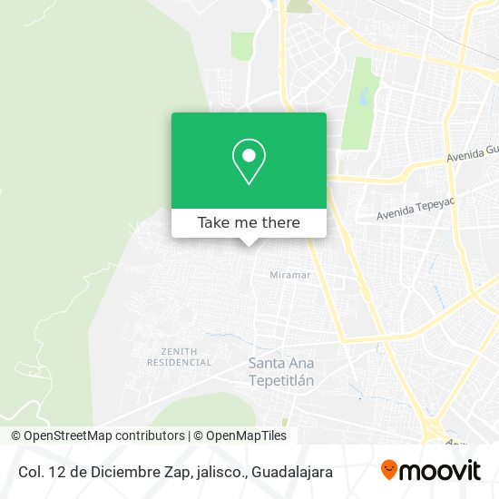 Col. 12 de Diciembre Zap, jalisco. map