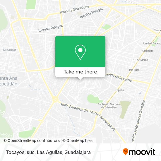 How to get to Tocayos, suc. Las Aguilas in Guadalajara by Bus or Train?