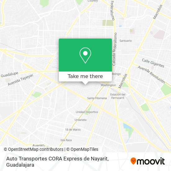 Mapa de Auto Transportes CORA Express de Nayarit