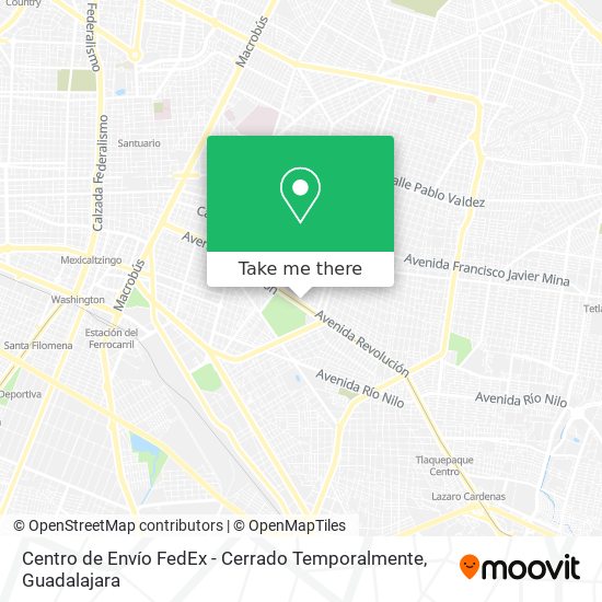 Mapa de Centro de Envío FedEx - Cerrado Temporalmente